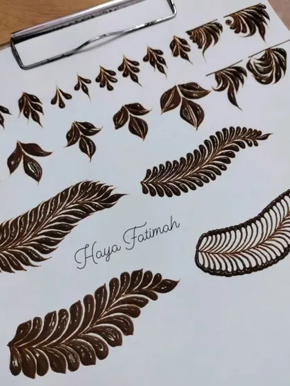 Practice makes perfect. This sheet shows drills for creating different types of leaves and vines, from simple strokes to complex, feathery patterns. These are essential filler elements in many designs.