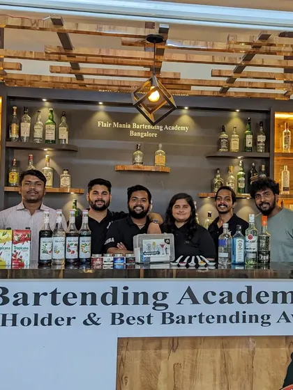 The team behind a molecular mixology session at our Bangalore academy, showcasing some of the tools and ingredients used to create futuristic drinks.