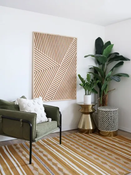 This natural stream composition piece looks stunning in a room with plants and other natural elements, creating a cohesive and calming atmosphere.