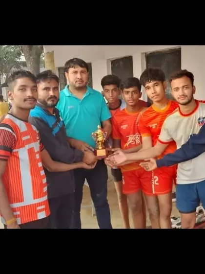 Our team at the UP Youth Kabaddi League trial, holding a trophy. We go to every tournament with the aim to win.