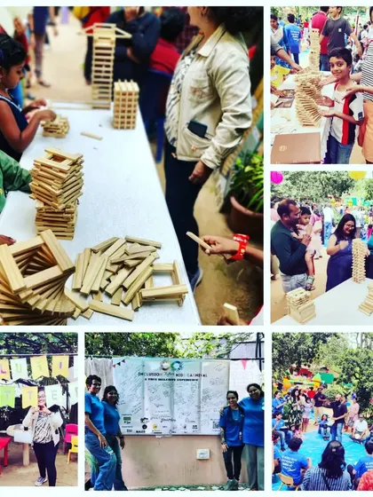 This collage captures the vibrant, collaborative energy of our workshops. You can see families huddled over their projects, kids proudly displaying their towers, and our team engaging with everyone. It's a snapshot of our community in action.