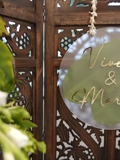 A detail shot of the custom acrylic sign I made for Vivek and Maria's engagement. Personal touches like this make the decor unique to the couple's story.