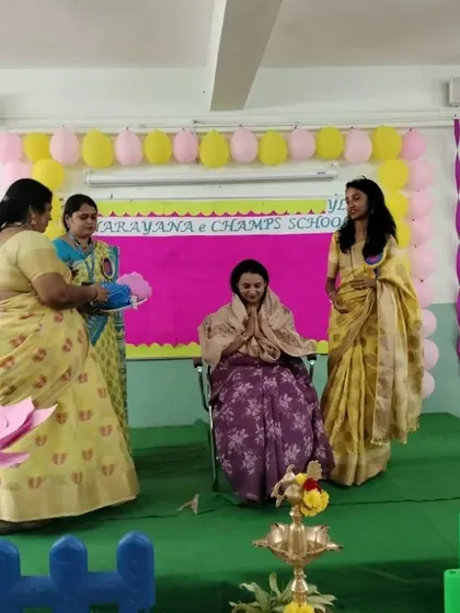 Receiving a token of gratitude on stage from the team at Narayana Techno School. It is always an honor to be appreciated for my work in promoting health and wellness among parents and children.
