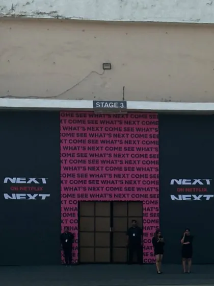 Arriving at Stage 3 for the 'Next on Netflix' event. It's always exciting to see the branding and setup for these large-scale industry events.