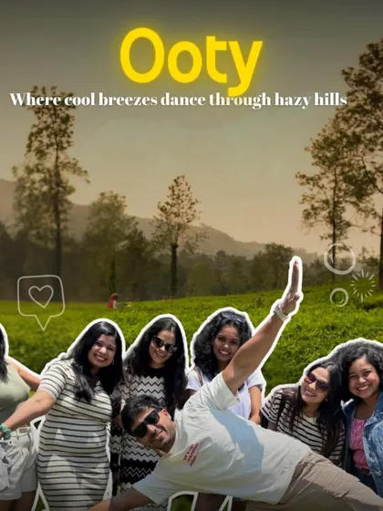 A fun group photo in the hazy hills and tea gardens of Ooty. My trips are about creating these lighthearted, happy moments with your travel buddies.