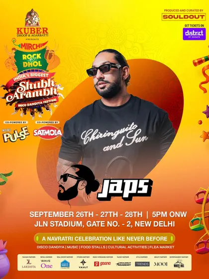 I play all kinds of events, including India's biggest Disco Dandiya Festival. This poster for the Shubharambh festival at JLN Stadium in New Delhi shows the scale and variety of gigs I handle.