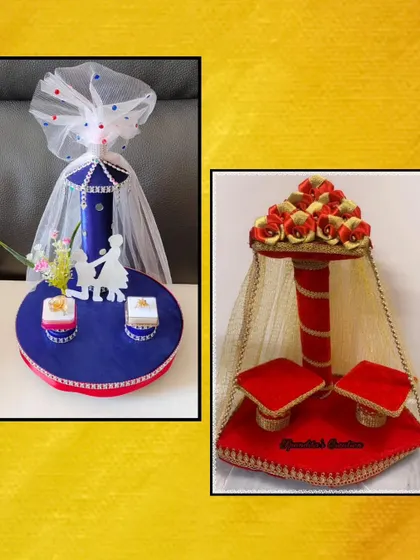 Elaborate, handmade ring ceremony trays. We also offer workshops for creating custom decor and accessories for weddings and other special events.