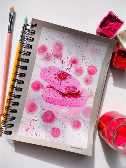 Another angle of the pink-themed ice cream painting, showing the splatters and textures.