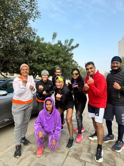 Bundled up but still grinding. A group of our runners braving the cold for a winter training session.