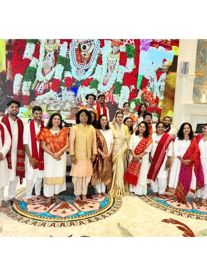 A group photograph with the entire Sitar Symphony team after our divine performance in Hyderabad. We were blessed to perform at such an auspicious occasion.