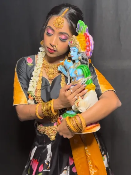 A close-up of the client embracing the theme, showing how the outfit complements the overall look and feel of the photoshoot.