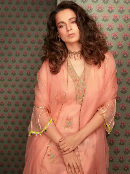 Styling the elegant Kangana Ranaut was a dream. This soft peach suit with delicate embroidery is perfect for those who love understated, classic Indian wear for family functions or festive gatherings.