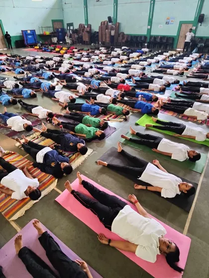 A moment of relaxation in Shavasana for hundreds of students at our International Day of Yoga event in Goa.