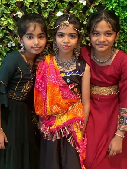 Three of our youngest participants from the Raas Garba workshop, looking absolutely lovely in their traditional attire.