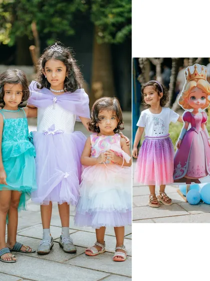 The birthday girl and her friends, all dressed like little princesses. Our events are designed to be fun and engaging for all the young guests, creating a truly collective celebration.