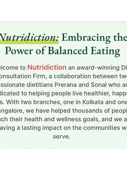 Welcome to Nutridiction. We are an award-winning diet consultation firm with branches in Kolkata and Bangalore, dedicated to helping people live healthier, happier lives through the power of balanced eating.