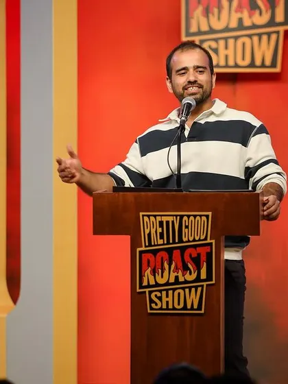 A collection of shots from the Pretty Good Roast Show, showcasing various comedians and moments from the event.