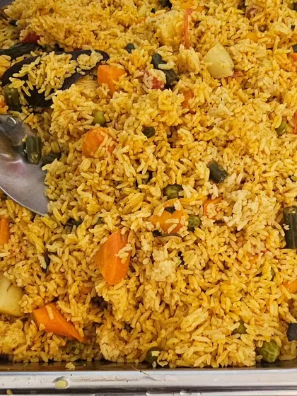Catering for a football-themed birthday party. This hearty vegetable pulao was part of a delicious buffet spread that fueled all the little champions and their families.
