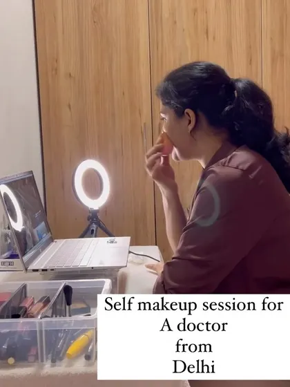 An online self makeup session with a doctor from Delhi. I am guiding her on how to use a beauty sponge for a flawless foundation application.