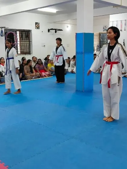 Students stand ready to begin their Poomsae.