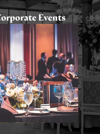 A graphic for corporate events, showing an elegant table setting at a formal function.