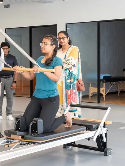 We were honored to host Ironman triathlete Shreyas Hosur and two-time Olympian Pramila Aiyappa, seen here observing a Pilates session at our physiotherapy and rehab center.