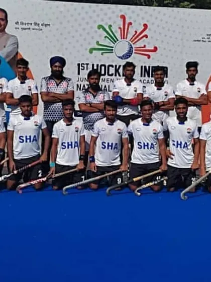Celebrating a massive 10-0 win at the 1st Hockey India Junior Men Academy National Championship. This result shows our offensive power and tactical execution.