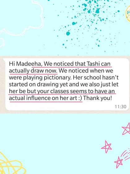 "We noticed that Tashi can actually draw now." This feedback made our day. Our classes are designed to build foundational skills in a way that feels like play, leading to amazing, noticeable progress.