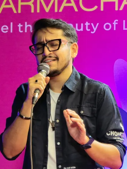 A heartfelt moment on stage at the Valentine's week event at Dharmachakra. I am grateful for the opportunity to be a part of such well-organized special events.