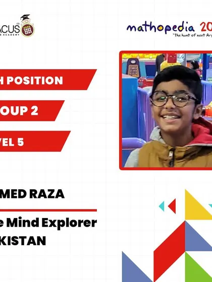 We are proud of our international students like Ahmed Raza from Pakistan, who secured 5th position in Mathopedia 2024.