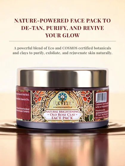 This is a nature-powered face pack designed to de-tan, purify, and revive your glow. It's a powerful blend of Eco and COSMOS certified botanicals and clays to rejuvenate your skin naturally.