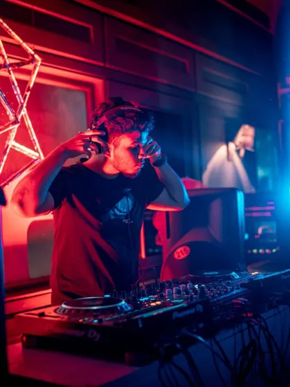 DJ Joven Roy at the decks, ready to spin a set of pure Disco House. His energy is a key part of what makes SWITCH so much fun.