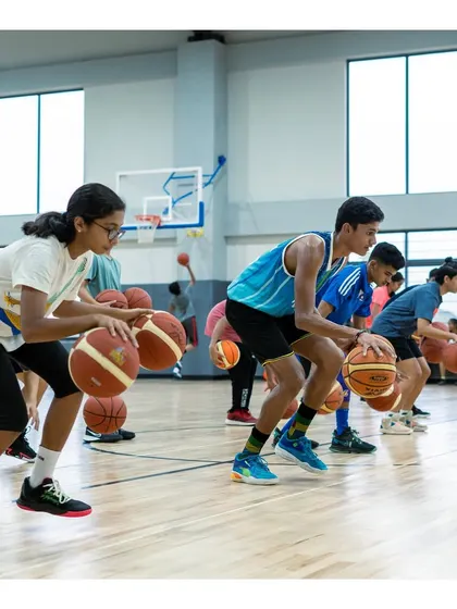 A group of our players working on their two-ball dribbling, a key drill for prioritizing ball control and improving weak spots.