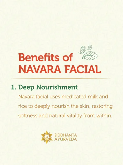 The Navara Facial begins with deep nourishment. I use a unique blend of medicated milk and Navara rice, which is known for its ability to restore softness and natural vitality to the skin from within.