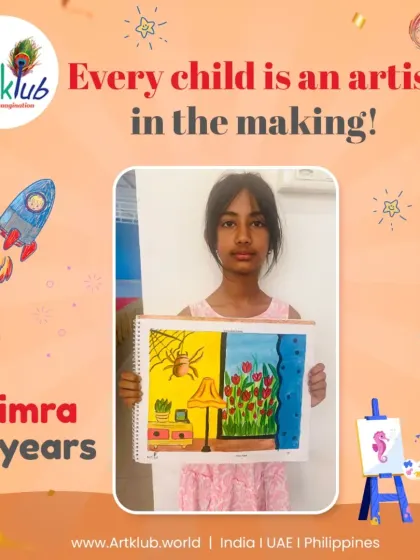 Simra, age 11, is an artist in the making, as shown by her well-composed interior scene with a spider and tulips.
