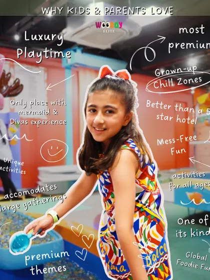 This graphic highlights why parents and kids love us, pointing out our unique 'Mermaid & Divas' experience as a key differentiator.