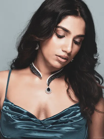 A color-toned version of a beauty shot, creating a moody and artistic feel.