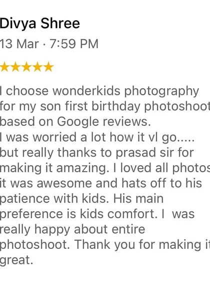 This review means a lot. Parents are often worried about how a shoot will go, and knowing that my patience and focus on the child's comfort made it an amazing experience is my biggest goal.