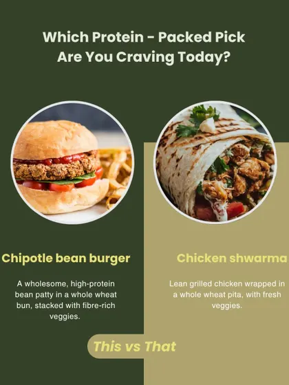 Can't decide? Whether you're craving a plant-powered Chipotle Bean Burger or a lean grilled Chicken Shawarma wrap, we have high-protein options to satisfy every taste. Both are wholesome, fresh, and delicious.