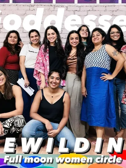 A group photo from our "Rewilding" full moon women's circle. We gather to connect with our inner wild, empowering each other and ourselves.