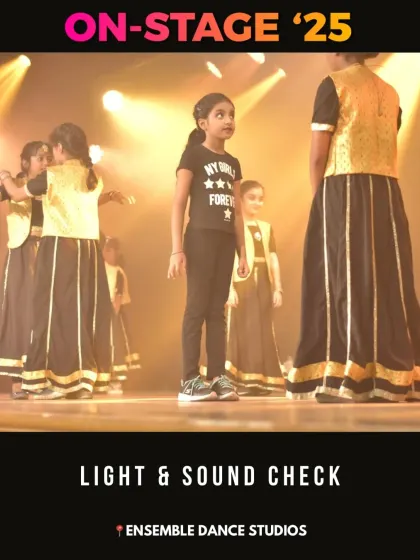 A student getting a light and sound check on stage. We ensure every technical aspect is perfect so the performers can focus on their dance.