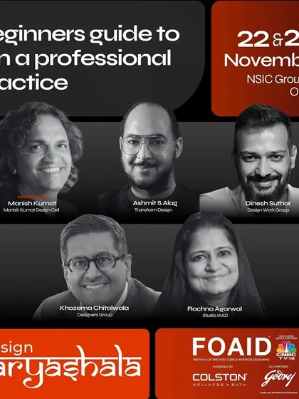 The official poster for the 'Beginner's Guide to Running a Professional Practice' workshop at FOAID 2024, featuring our founder among the esteemed panelists.