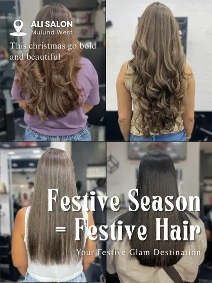 This collage showcases a variety of festive hairstyles, from long, wavy looks to sleek, straight finishes. It's all about finding the perfect style to make you feel special during the holiday season.