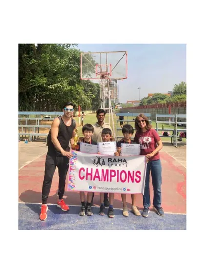 Our U-12 boys' team celebrating as champions at a Rama Sports event. Their hard work in training led to this first-place finish.