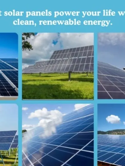 This collage illustrates the variety of solar applications, from residential rooftops to large-scale solar farms, all powered by clean, renewable energy.