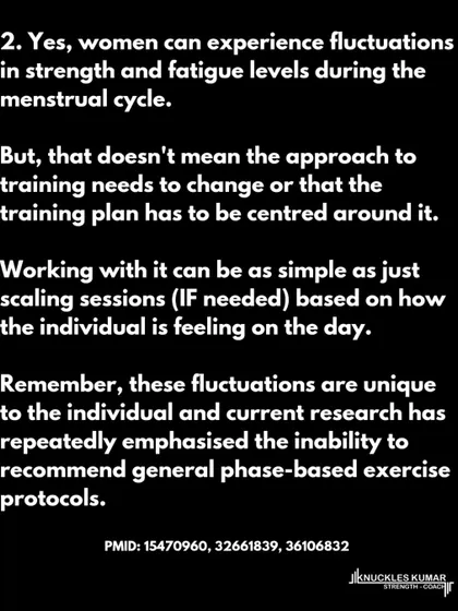 Truth 2: While women can experience strength fluctuations during the menstrual cycle, it doesn't require a completely different training plan. We manage this reactively by adjusting intensity based on how you feel.