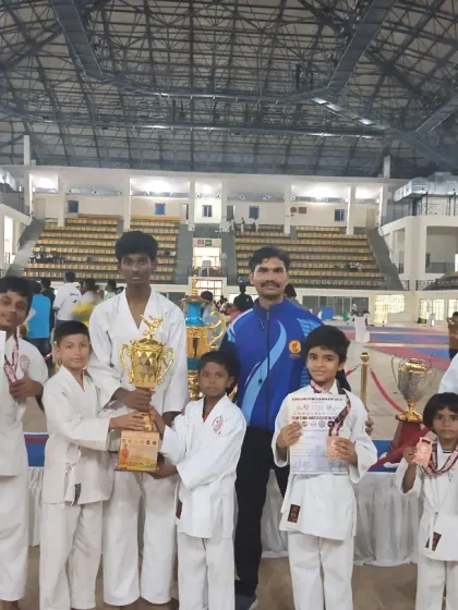 Celebrating a successful haul of medals at the 4th Bengaluru Kempegowda Cup Open Karate Championship 2025, held at the Koramangala Indoor Stadium.