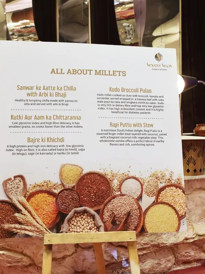 Our "All About Millets" menu, showcasing a variety of healthy and delicious dishes made from this ancient grain. We are committed to offering innovative and nutritious menu options.