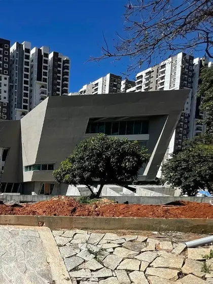 Another view of brigade utopia during construction, showing how the building form emerges from the landscape.