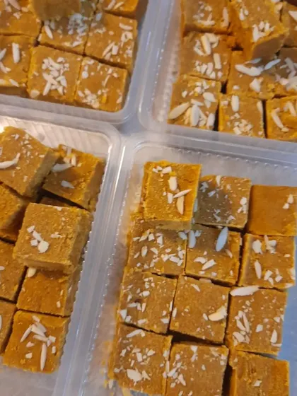 More boxes of our delicious Besan Barfi, a perfect sweet for any time of the day. It's one of our most requested gluten-free options.